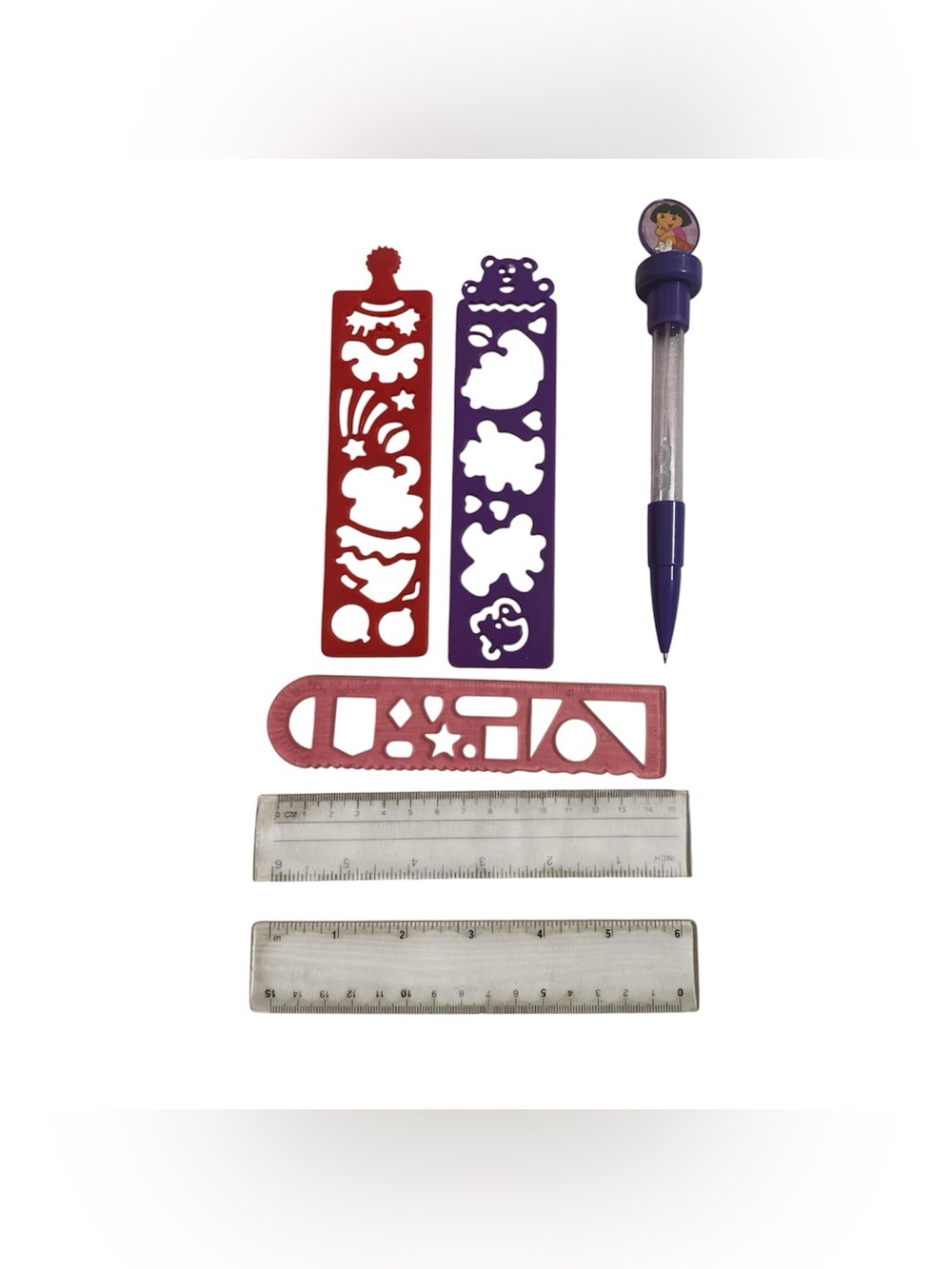 Dora The Explorer Pen with Stamp and Bubble Wand, Stencils, Rulers Bundle